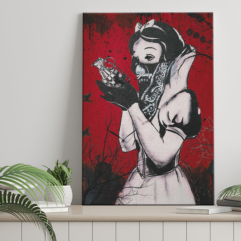 Banksy Graffiti Snow White Grenade Art Canvas Prints Wall Art, Home Living Room Decor, Large Canvas