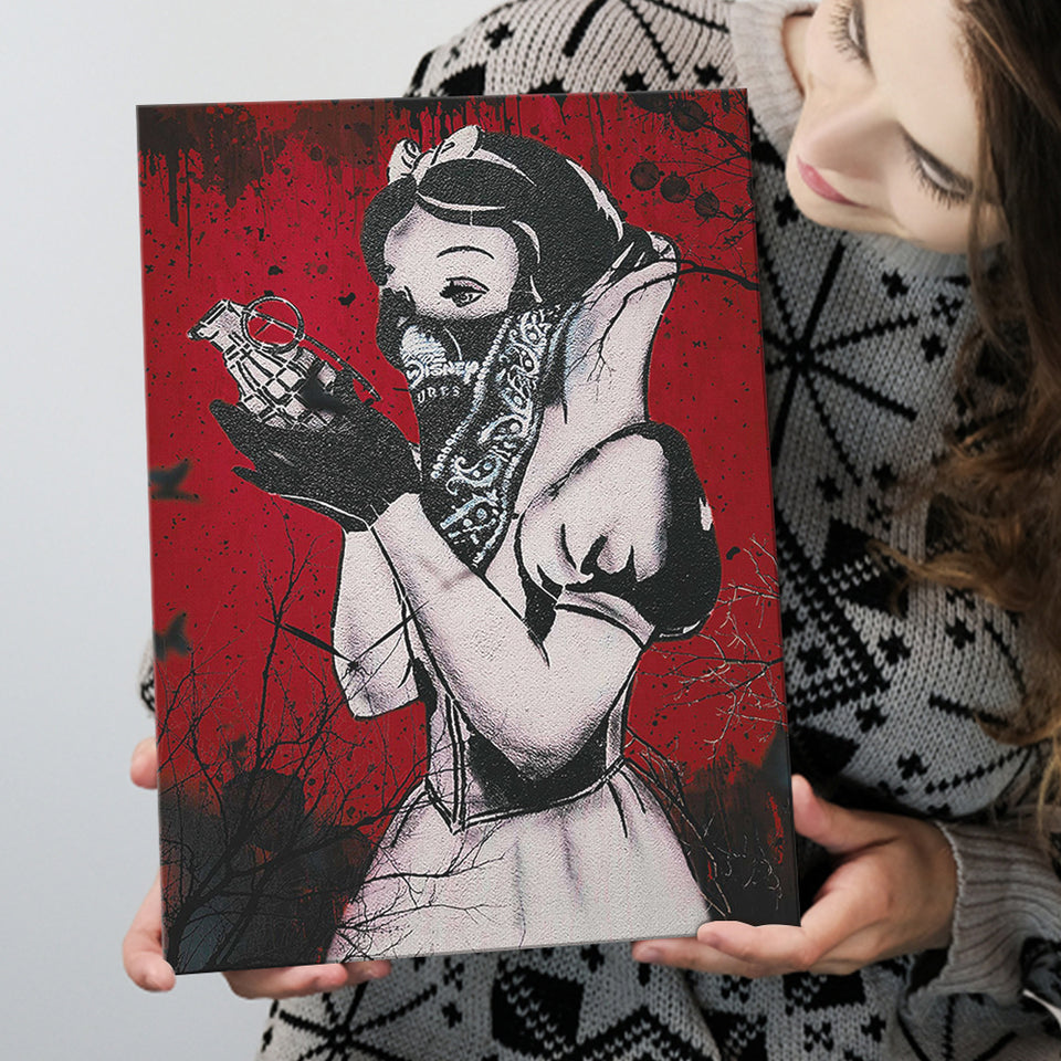 Banksy Graffiti Snow White Grenade Art Canvas Prints Wall Art, Home Living Room Decor, Large Canvas