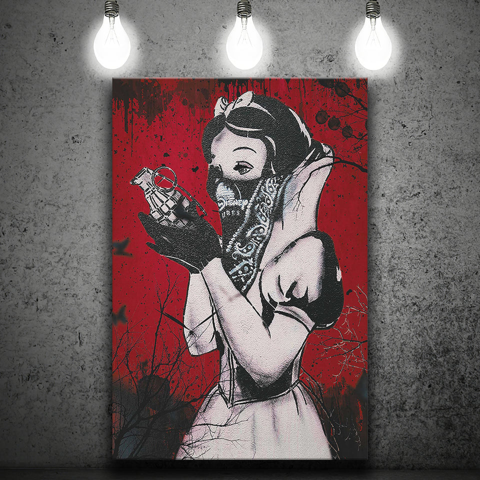 Banksy Graffiti Snow White Grenade Art Canvas Prints Wall Art, Home Living Room Decor, Large Canvas