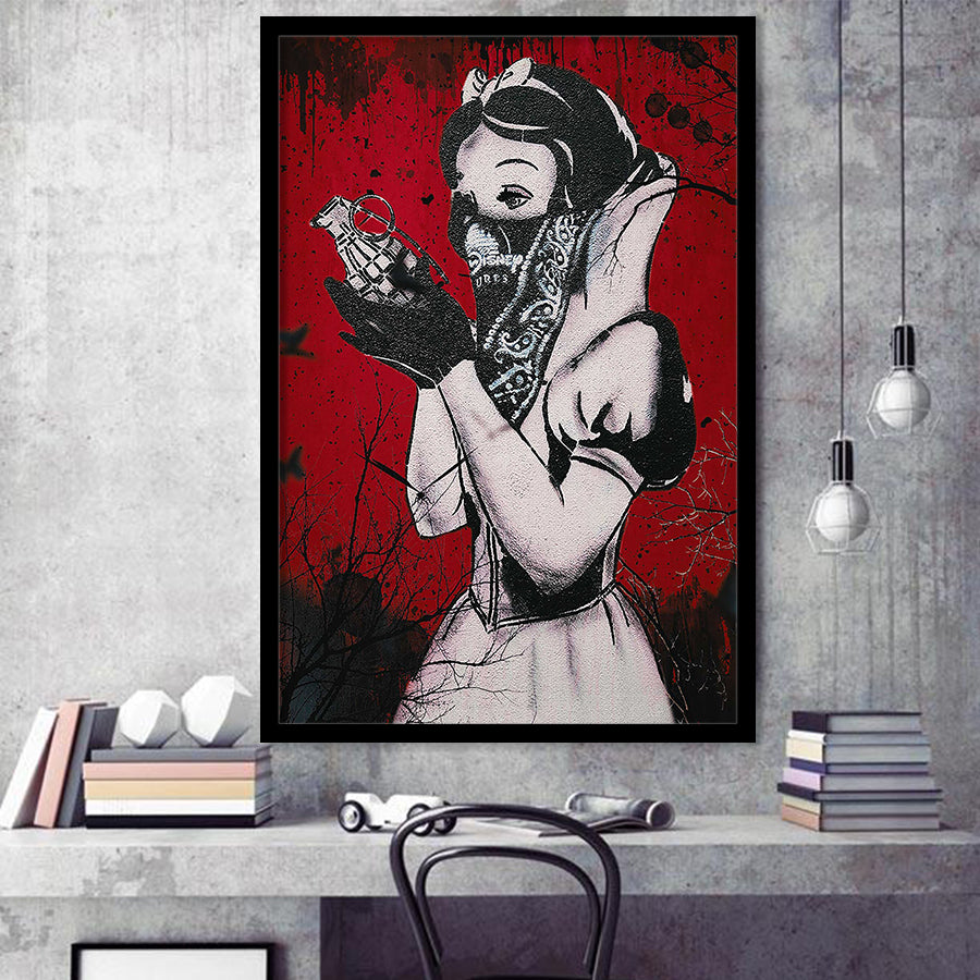 Banksy Graffiti Snow White Grenade Art Framed Art Prints Wall Decor, Framed Picture, Large Picture