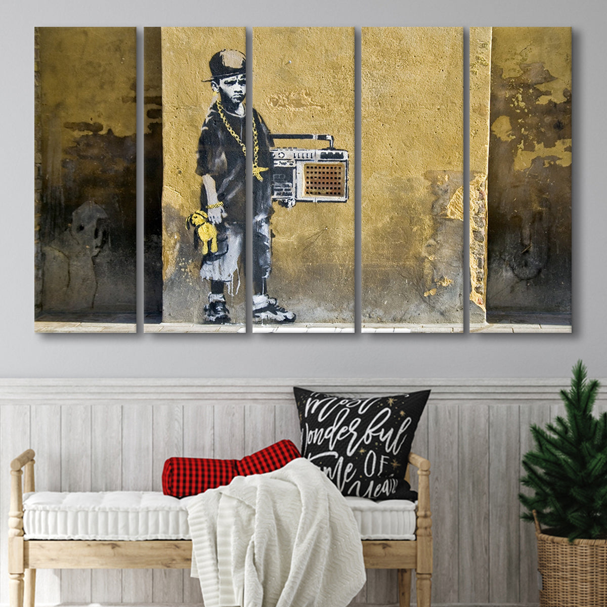 Banksy Hip Hop Bop Street Art Larger Canvas Art, 5 Piece Canvas
