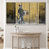 Banksy Hip Hop Bop Street Art Larger Canvas Art, 5 Piece Canvas Prints Wall Art Decor
