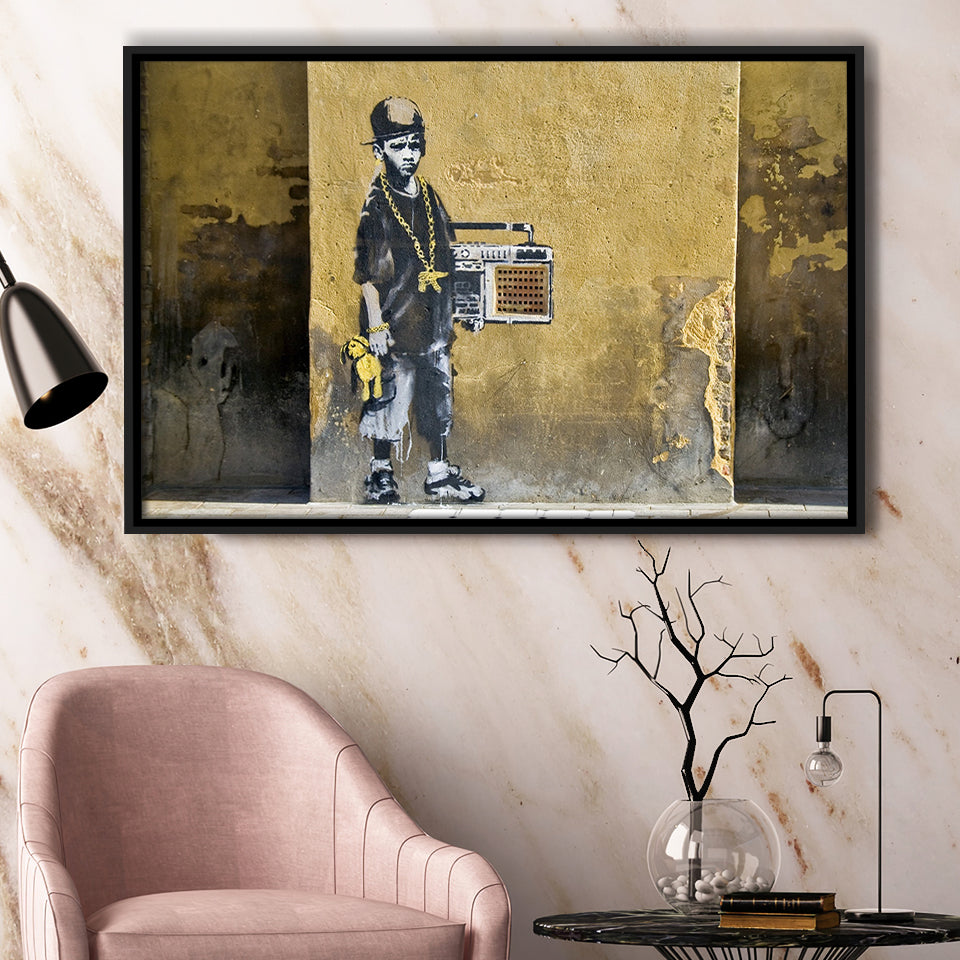 Banksy Hip Hop Bop Street Art Framed Canvas Prints Wall Art Home Decor,Floating Frame