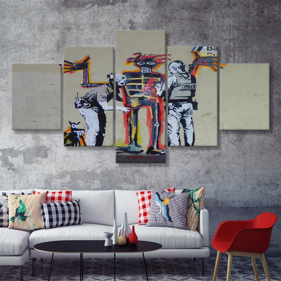 Banksy Jm Basquiat Banksy Graffiti Street Art 5 Pieces Canvas Prints Wall Art - Painting Canvas,Wall Decor, Multi Panel,5 Panels