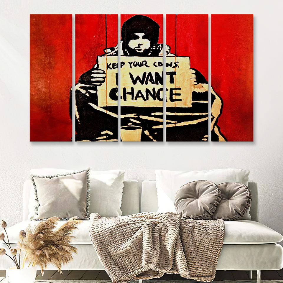 Banksy Keep Your Coins I Want Change 5 Pieces B Canvas Prints Wall Art - Painting Canvas,Wall Decor, Multi Panel,5 Panels