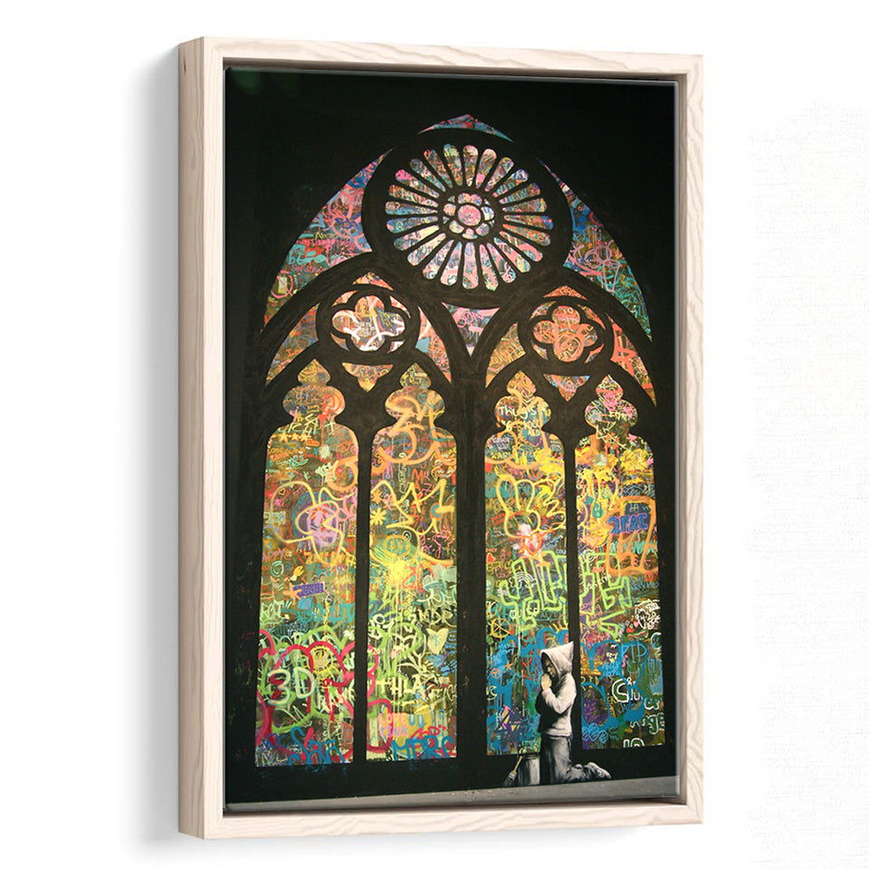 Banksy Kirchenfenster Canvas Motivational Framed Canvas Prints Wall Art, Floating Frame, Large Canvas Home Decor