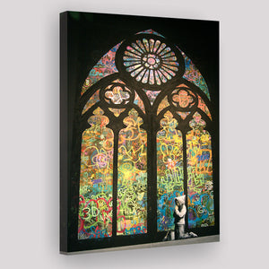 Banksy Kirchenfenster Canvas Motivational Canvas Prints Wall Art, Home Living Room Decor, Large Canvas