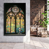 Banksy Kirchenfenster Canvas Motivational Framed Canvas Prints Wall Art, Floating Frame, Large Canvas Home Decor