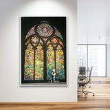Banksy Kirchenfenster Canvas Motivational Framed Canvas Prints Wall Art, Floating Frame, Large Canvas Home Decor