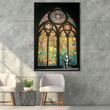 Banksy Kirchenfenster Canvas Motivational Framed Canvas Prints Wall Art, Floating Frame, Large Canvas Home Decor