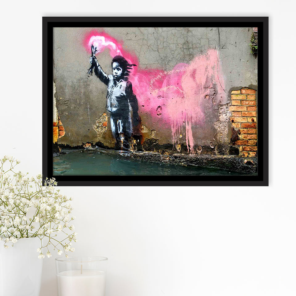 Banksy Migrant Child, Street Art Framed Canvas Prints Wall Art Home Decor,Floating Frame