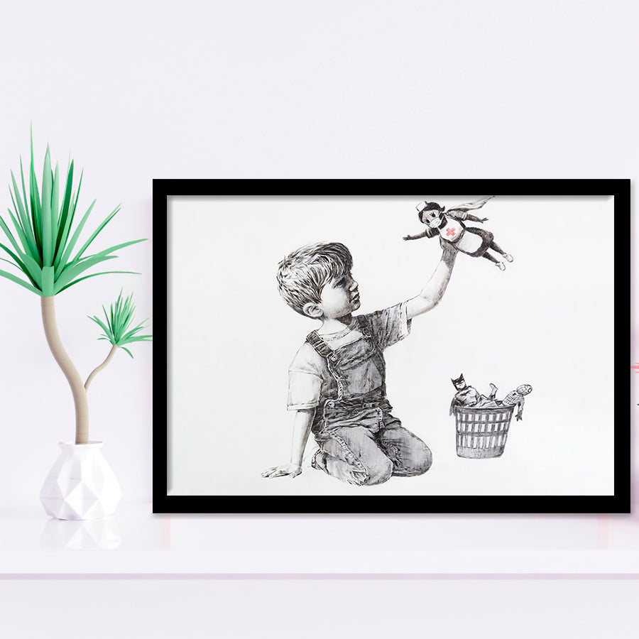 Banksy Street Art Superhero Nhs Framed Art Prints Wall Decor - Painting Prints, Home Wall Art, For Sale, Framed Pictures