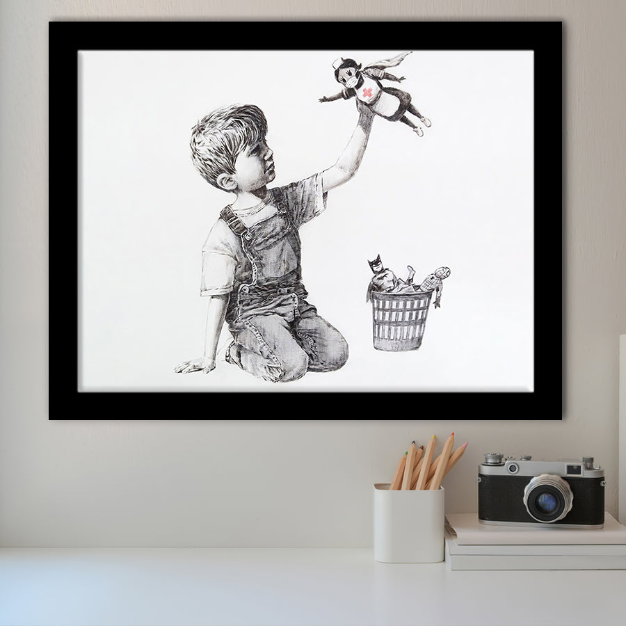Banksy Street Art Superhero Nhs Framed Art Prints Wall Decor - Painting Prints, Home Wall Art, For Sale, Framed Pictures