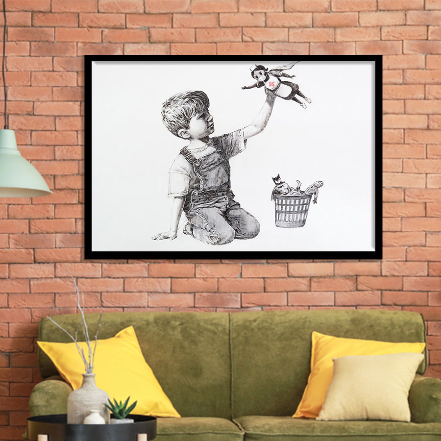 Banksy Street Art Superhero Nhs Framed Art Prints Wall Decor - Painting Prints, Home Wall Art, For Sale, Framed Pictures