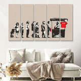 Banksy Festival Destroy Capitalism 5 Pieces Canvas Prints Wall Art - Painting Canvas, Multi Panels, Wall Decor