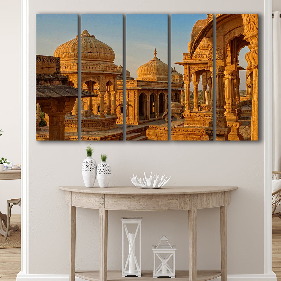 Bara Bagh Temple in India Canvas Art ,Ancient Indian 5 Panels B,Large Canvas,Canvas Prints Wall Art Home Decor
