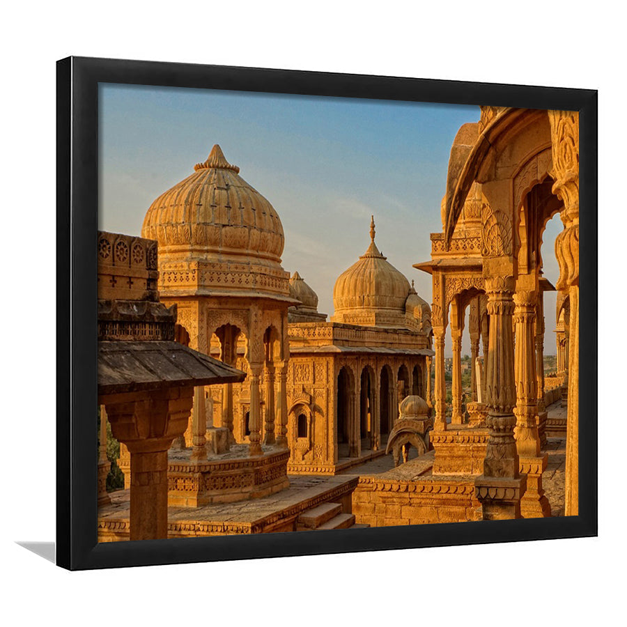 Bara Bagh Temple in India Art ,Ancient Indian Framed Art Prints Wall Art Decor,Black Frame, Ready to hang