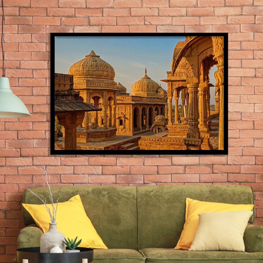 Bara Bagh Temple in India Art ,Ancient Indian Framed Art Prints Wall Art Decor,Black Frame, Ready to hang
