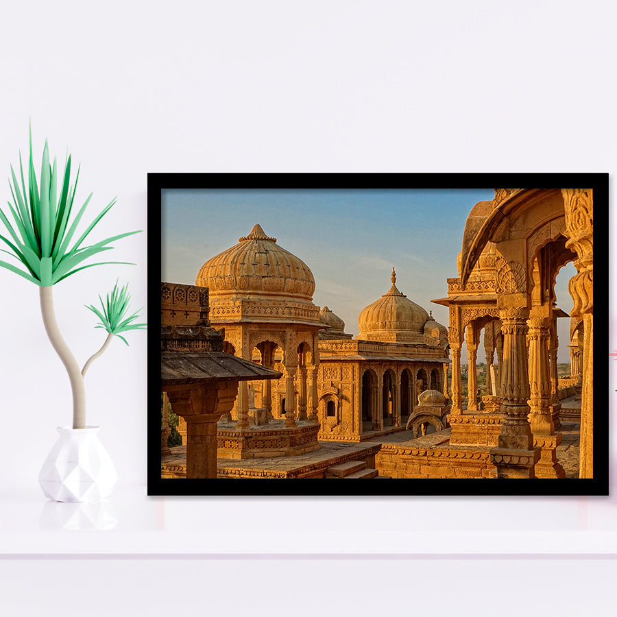 Bara Bagh Temple in India Art ,Ancient Indian Framed Art Prints Wall Art Decor,Black Frame, Ready to hang