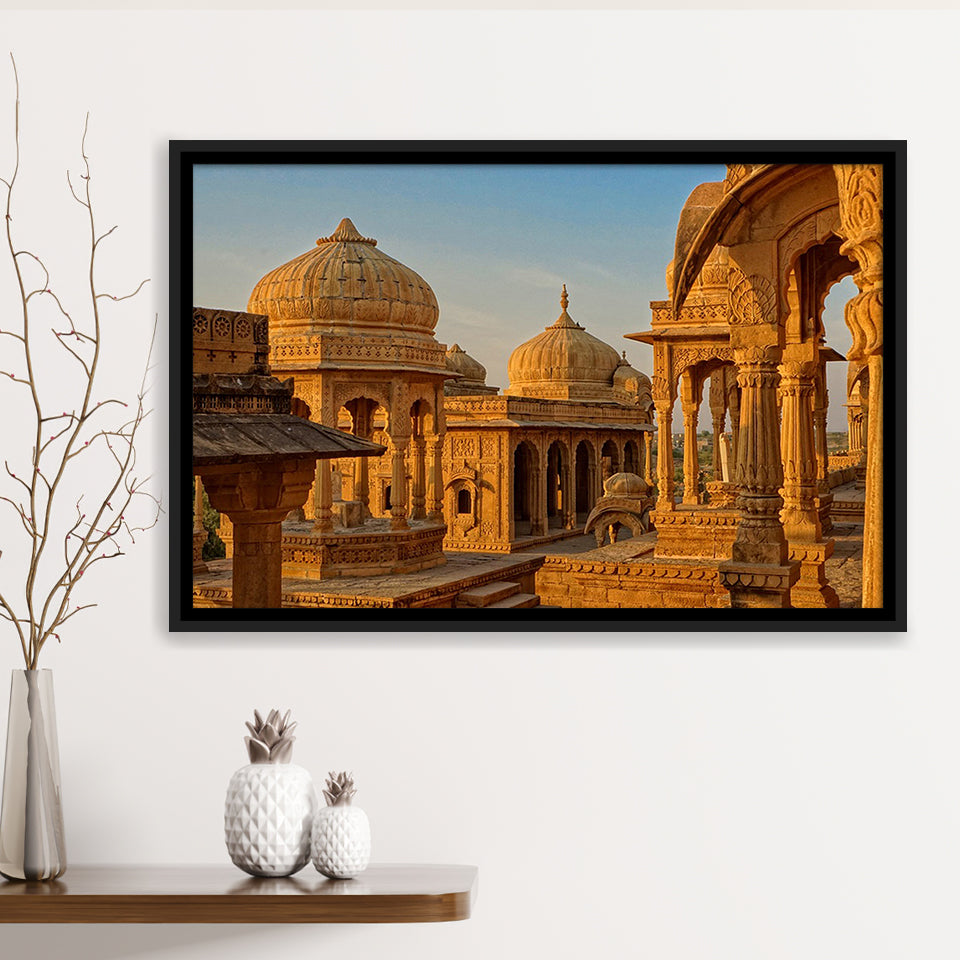 Bara Bagh Temple in India Canvas Art ,Ancient Indian Framed Canvas Prints Wall Art Decor, Black Floating Frame