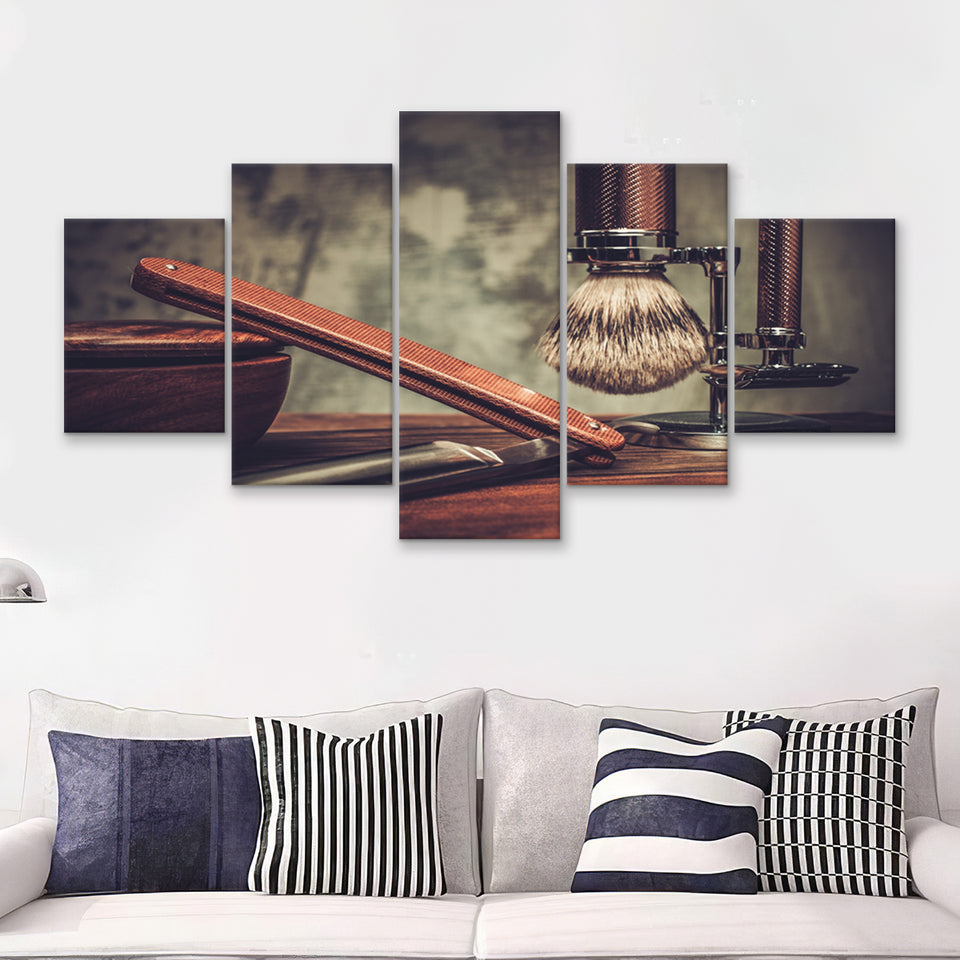 Barber Shop Decor 5 Piece Canvas Prints Wall Art - Painting Prints, Wall Decor,Multi Panel