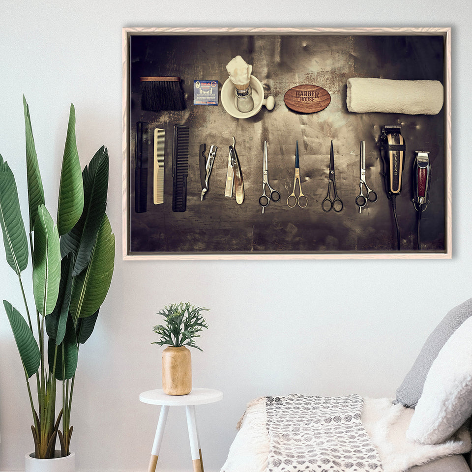Barbershop Wall Art, Barber Gift, Barbershop, Framed Canvas Prints Wall Art Home Decor,Floating Frame, Ready to Hang