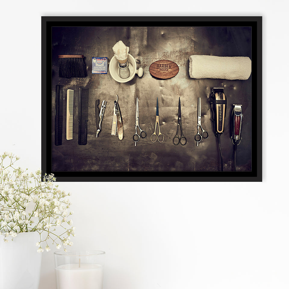 Barbershop Wall Art, Barber Gift, Barbershop, Framed Canvas Prints Wall Art Home Decor,Floating Frame, Ready to Hang