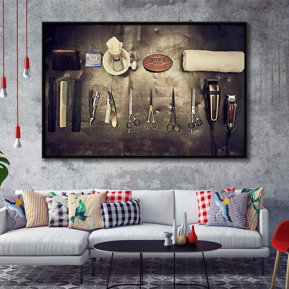 Barbershop Wall Art, Barber Gift, Barbershop, Framed Canvas Prints Wall Art Home Decor,Floating Frame, Ready to Hang