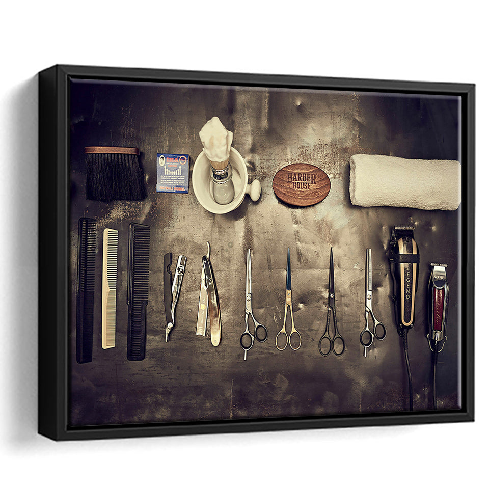 Barbershop Wall Art, Barber Gift, Barbershop, Framed Canvas Prints Wall Art Home Decor,Floating Frame, Ready to Hang