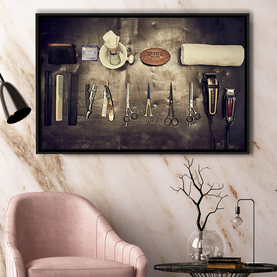 Barbershop Wall Art, Barber Gift, Barbershop, Framed Canvas Prints Wall Art Home Decor,Floating Frame, Ready to Hang
