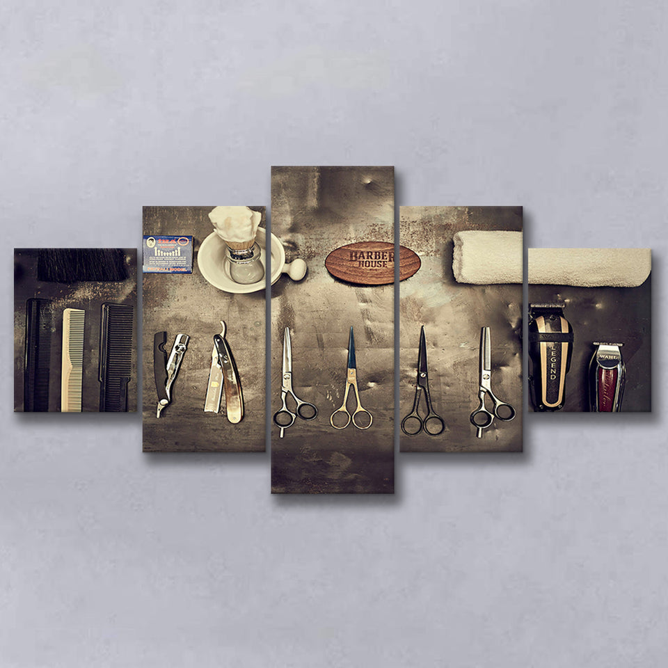 Barbershop Wall Art, Barber Gift, Barbershop, Multi Panels, 5 Pieces, Canvas Prints Wall Art Home Decor