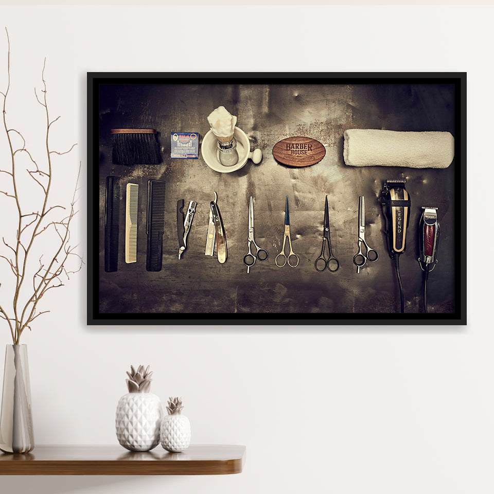 Barbershop Wall Art, Barber Gift, Barbershop, Framed Canvas Prints Wall Art Home Decor,Floating Frame, Ready to Hang