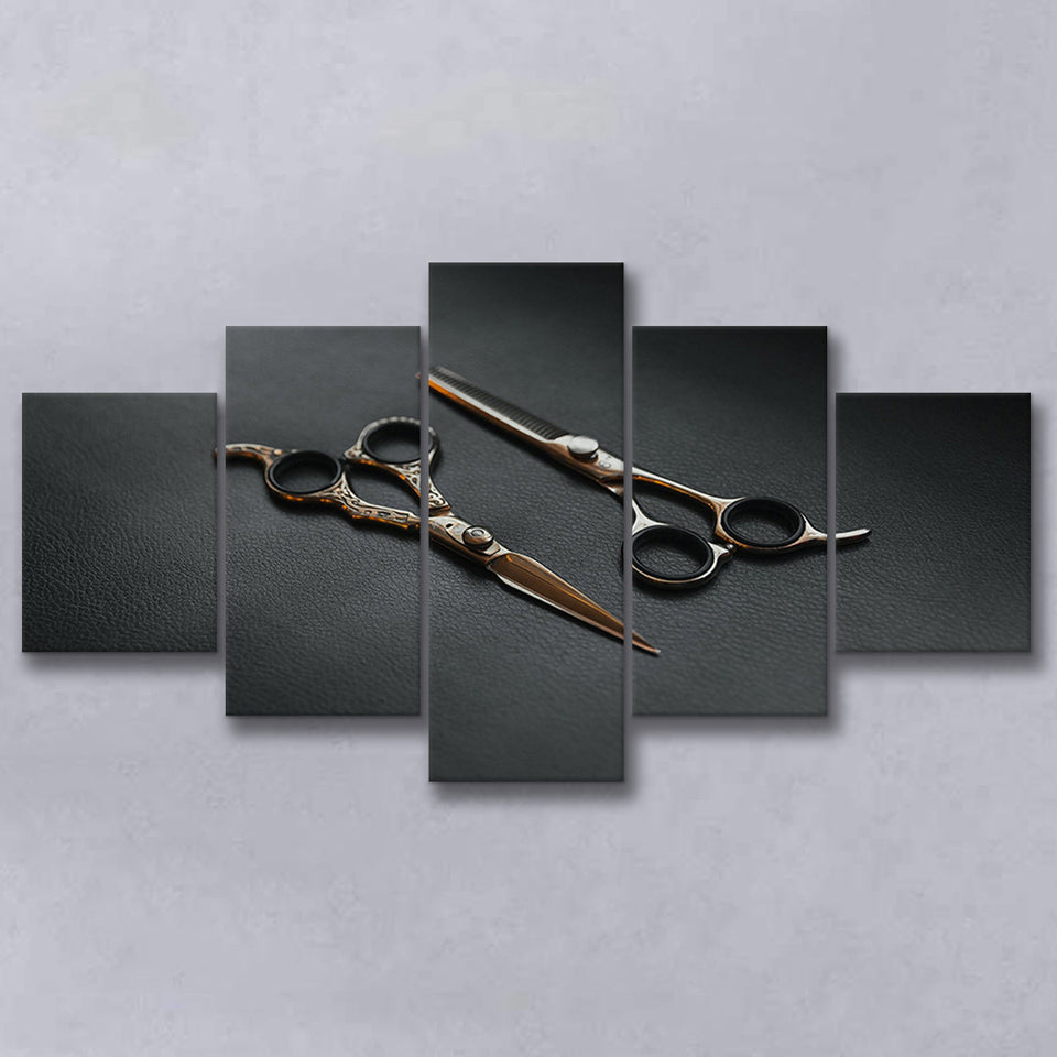 Barbershop Wall Art, Barber Gift, Scissors, Multi Panels, 5 Pieces, Canvas Prints Wall Art Home Decor