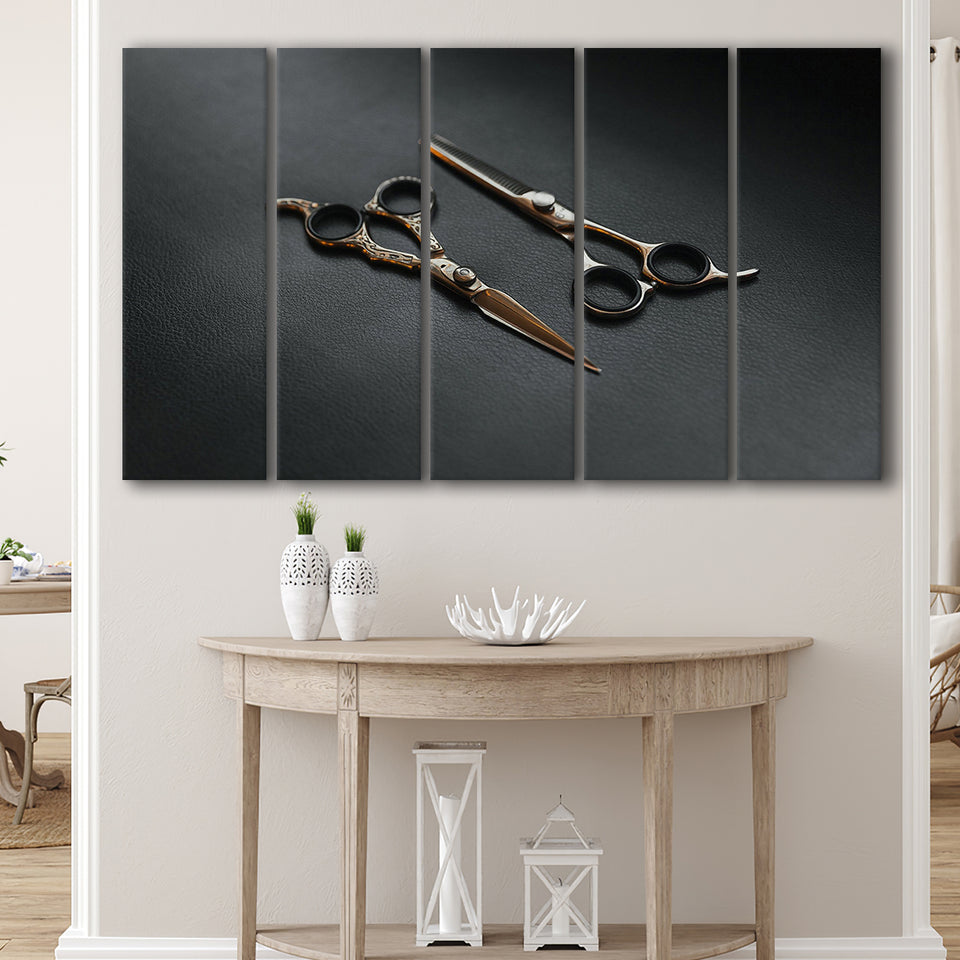 Barbershop Wall Art, Barber Gift, Scissors, Multi Panels, 5 Pieces B, Canvas Prints Wall Art Home Decor,X Large Canvas
