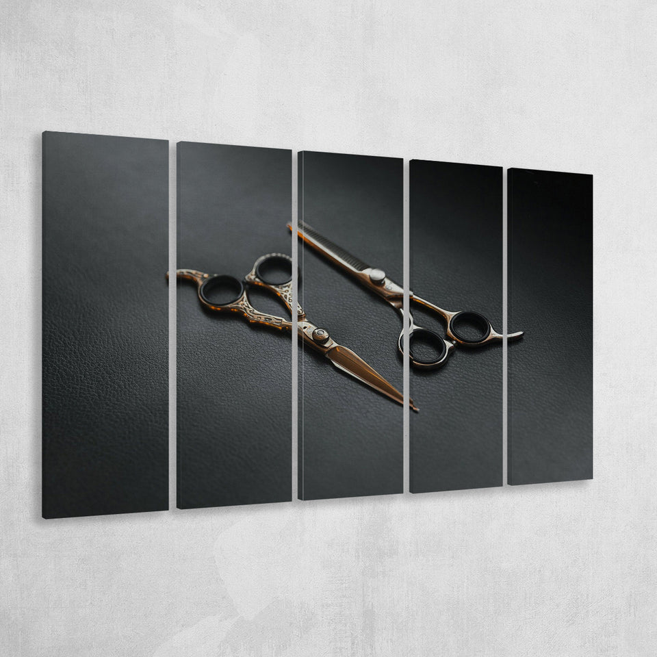 Barbershop Wall Art, Barber Gift, Scissors, Multi Panels, 5 Pieces B, Canvas Prints Wall Art Home Decor,X Large Canvas