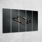Barbershop Wall Art, Barber Gift, Scissors, Multi Panels, 5 Pieces B, Canvas Prints Wall Art Home Decor,X Large Canvas
