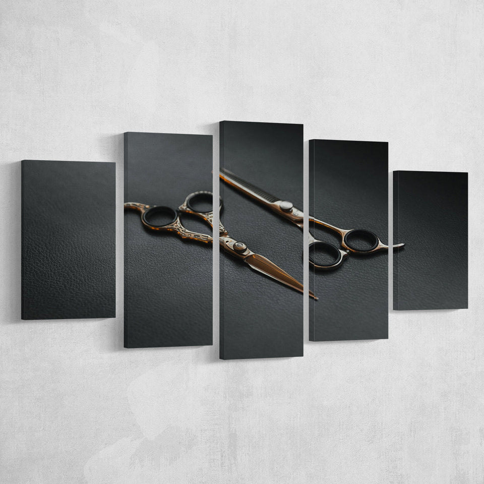 Barbershop Wall Art, Barber Gift, Scissors, Multi Panels, 5 Pieces, Canvas Prints Wall Art Home Decor