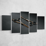 Barbershop Wall Art, Barber Gift, Scissors, Multi Panels, 5 Pieces, Canvas Prints Wall Art Home Decor