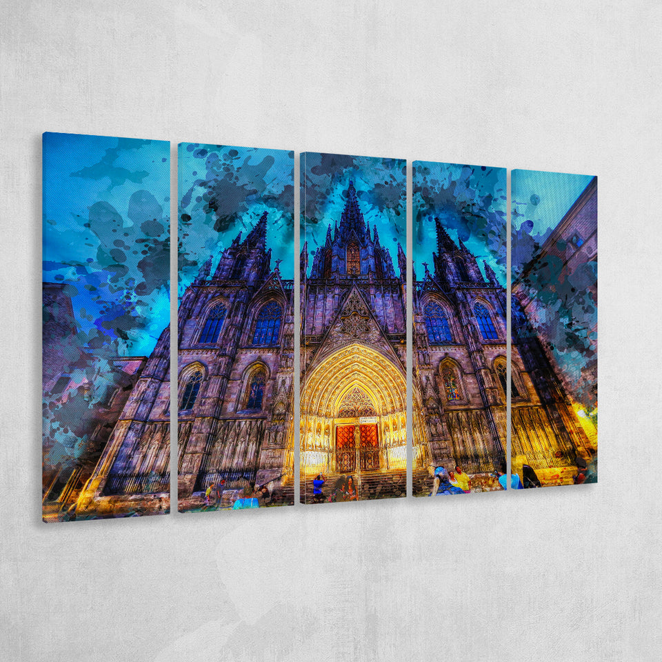 Barcelona Cathedral 5 Piece B Canvas Prints Wall Art Decor, Multi Panels,Large Canvas, Home Decor