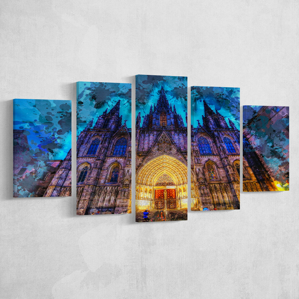 Barcelona Cathedral 5 Pieces Canvas Prints Wall Art Decor - Painting Canvas, Mixed Canvas, Multi Panels