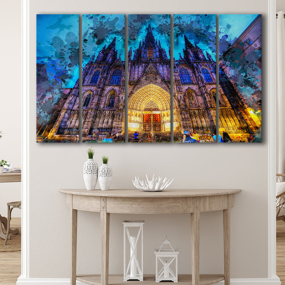 Barcelona Cathedral 5 Piece B Canvas Prints Wall Art Decor, Multi Panels,Large Canvas, Home Decor