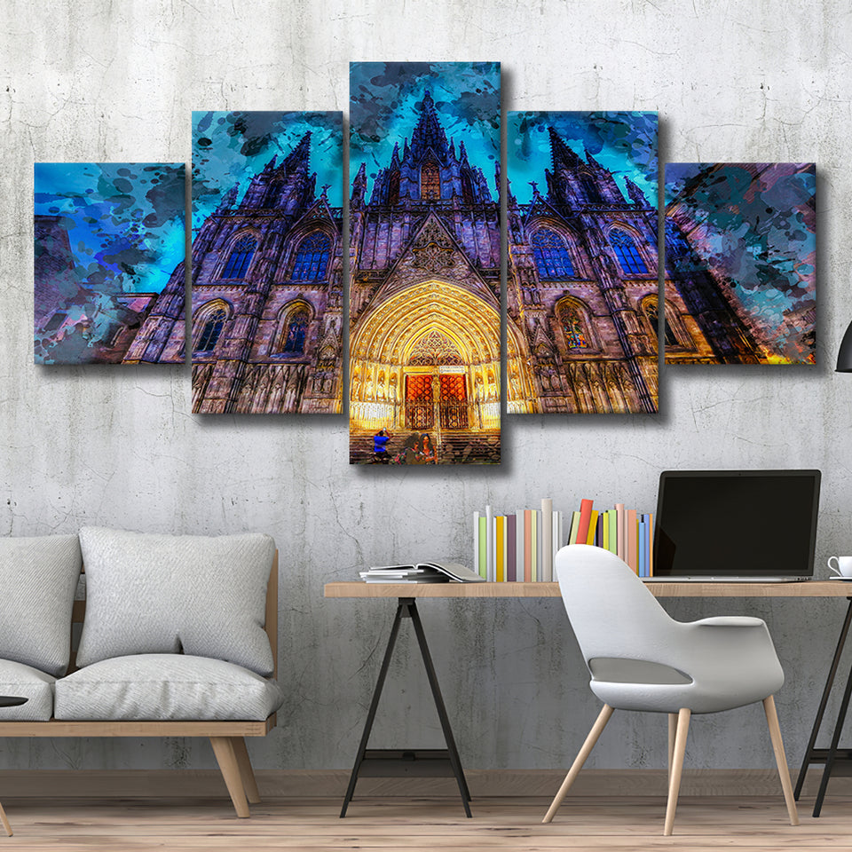 Barcelona Cathedral 5 Pieces Canvas Prints Wall Art Decor - Painting Canvas, Mixed Canvas, Multi Panels