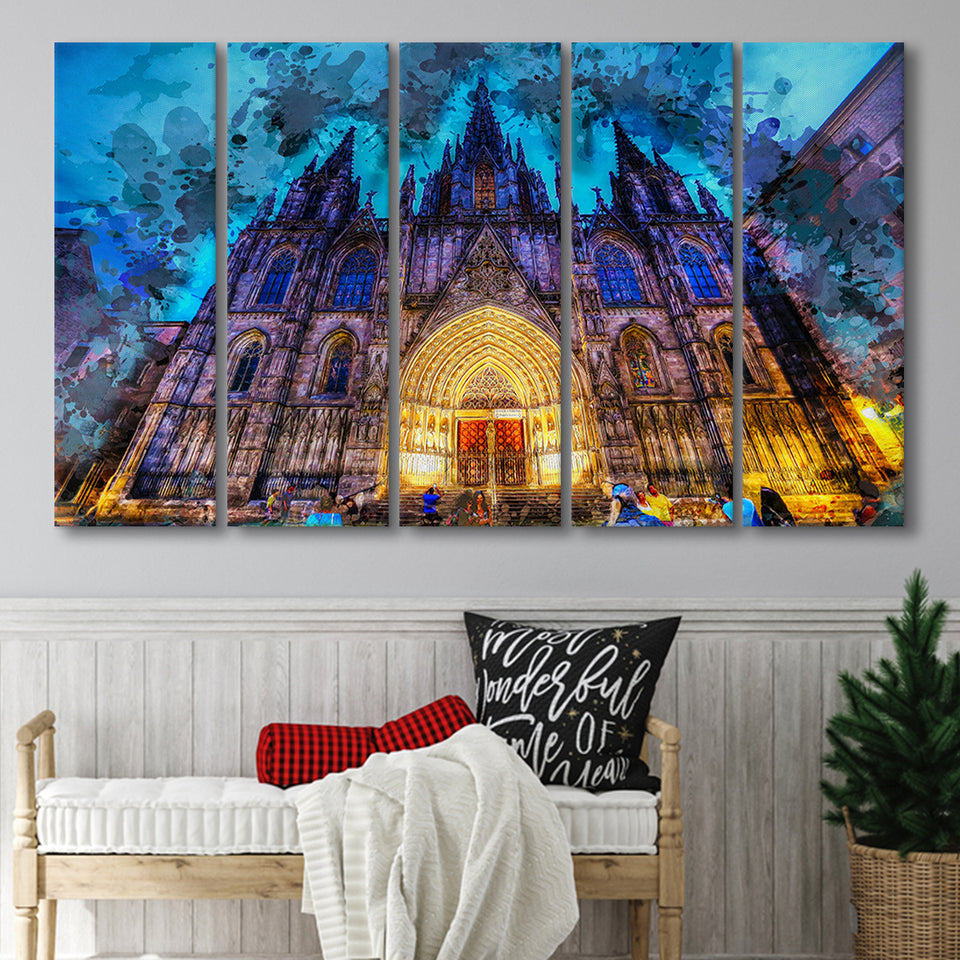 Barcelona Cathedral 5 Piece B Canvas Prints Wall Art Decor, Multi Panels,Large Canvas, Home Decor