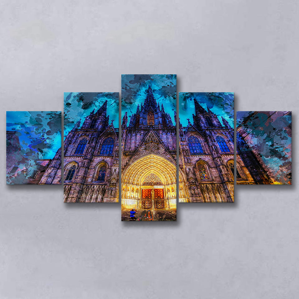 Barcelona Cathedral 5 Pieces Canvas Prints Wall Art Decor - Painting Canvas, Mixed Canvas, Multi Panels