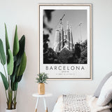 Barcelona, Spain Black And White Art Framed Canvas Prints Wall Art Home Decor, Floating Frame