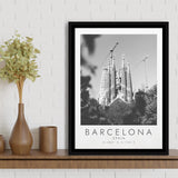 Barcelona, Spain Black And White Art Framed Canvas Prints Wall Art Home Decor, Floating Frame
