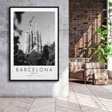 Barcelona, Spain Black And White Art Framed Canvas Prints Wall Art Home Decor, Floating Frame