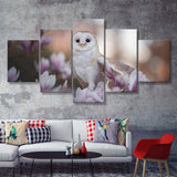 Barn Owl W Flowers  5 Pieces Canvas Prints Wall Art - Painting Canvas, Multi Panels, 5 Panel, Wall Decor