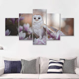 Barn Owl W Flowers  5 Pieces Canvas Prints Wall Art - Painting Canvas, Multi Panels, 5 Panel, Wall Decor