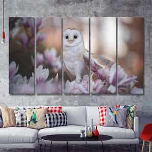 Barn Owl W Flowers 5 Pieces B Canvas Prints Wall Art - Painting Canvas, Multi Panels,5 Panel, Wall Decor